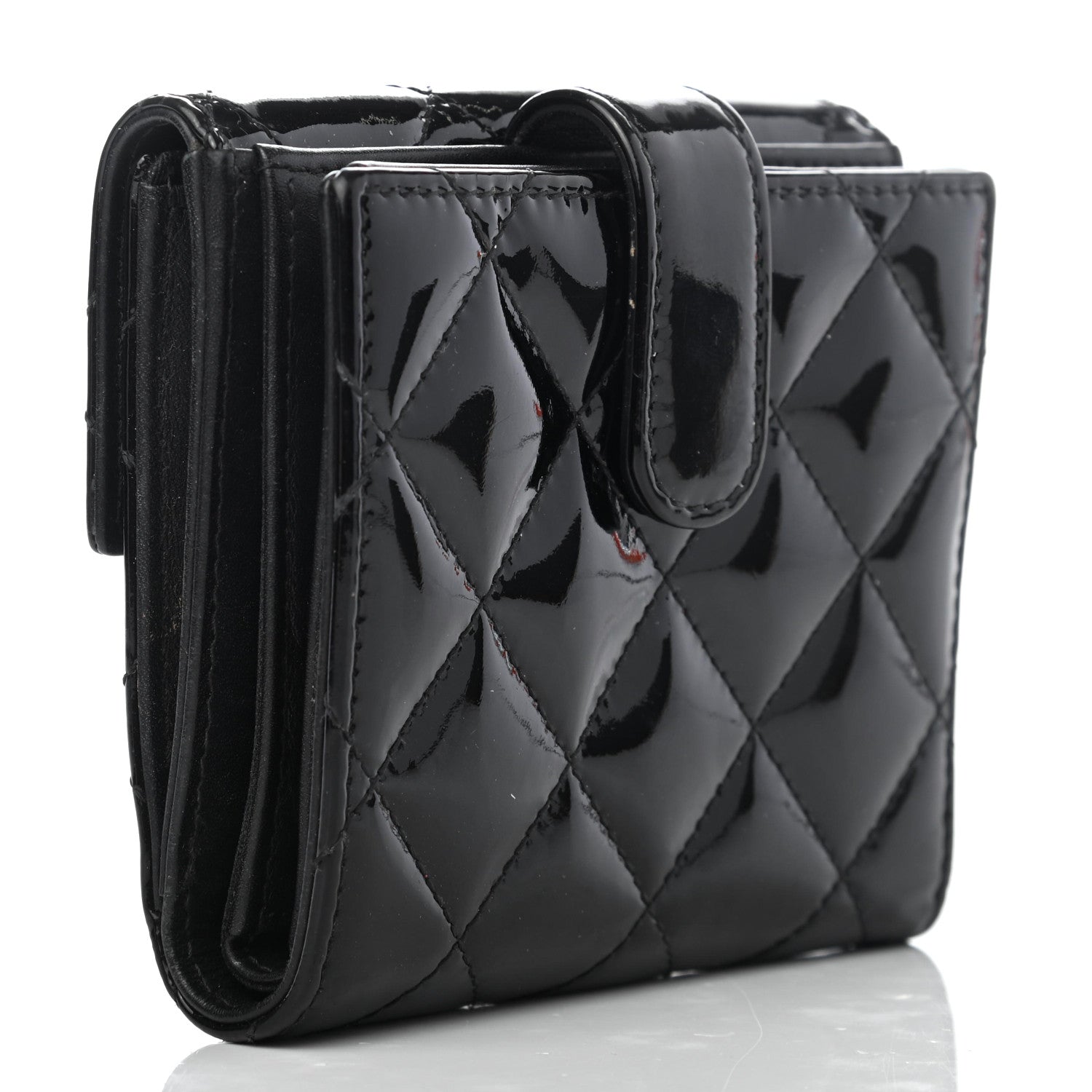 Chanel Patent Quilted Compact French Flap Wallet Black 2 of 4