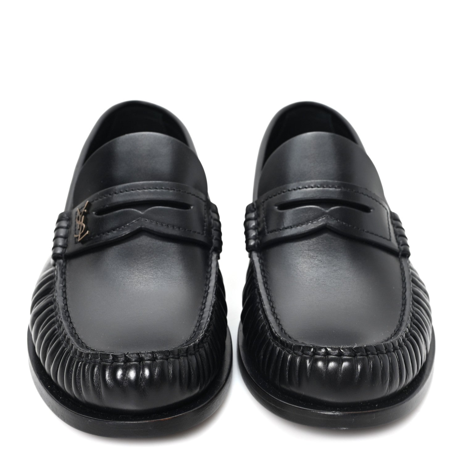 Saint Laurent Calfskin Womens Laurent Penny Loafers 37.5 Black 3 of 10