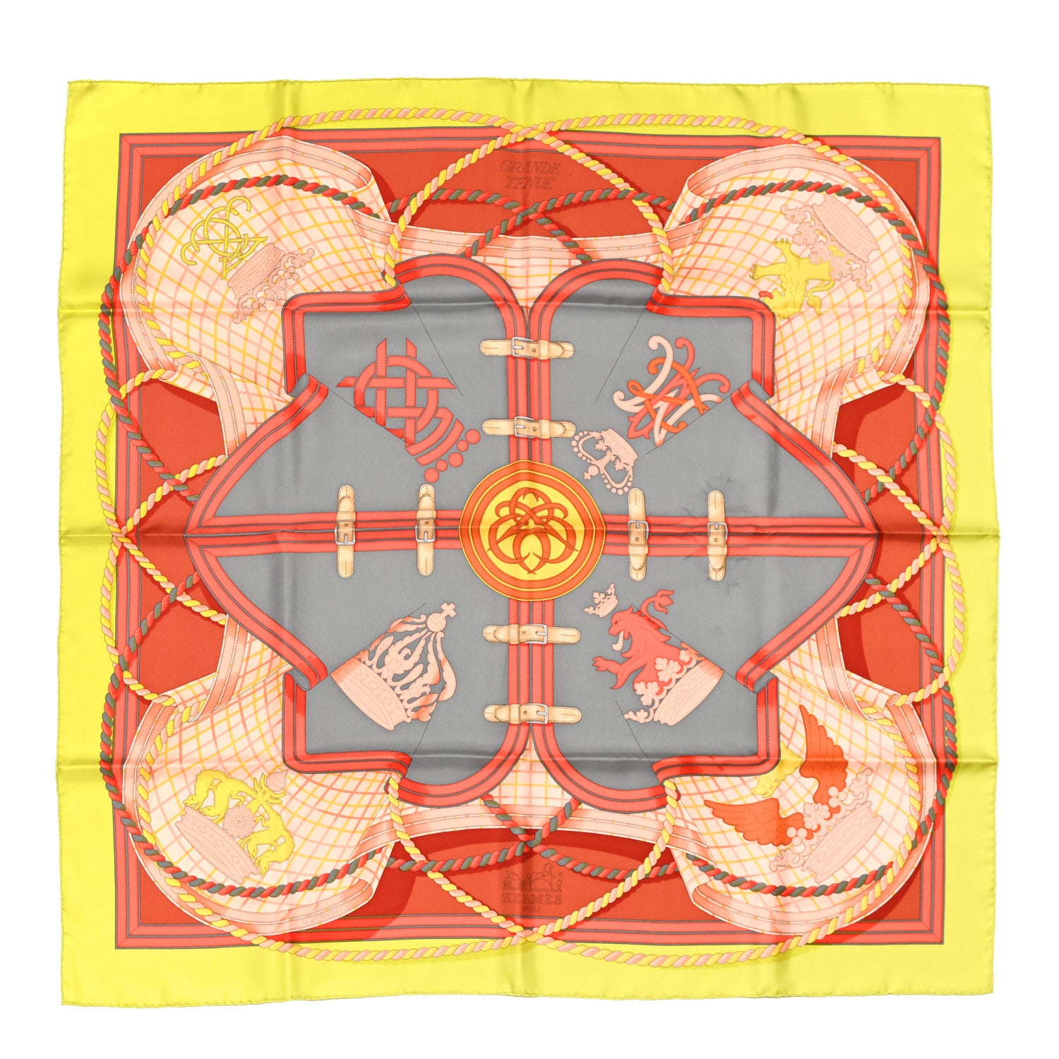 Hermes Silk Grande Tenue Scarf 90 Anis Gris Jaune 1 of 5