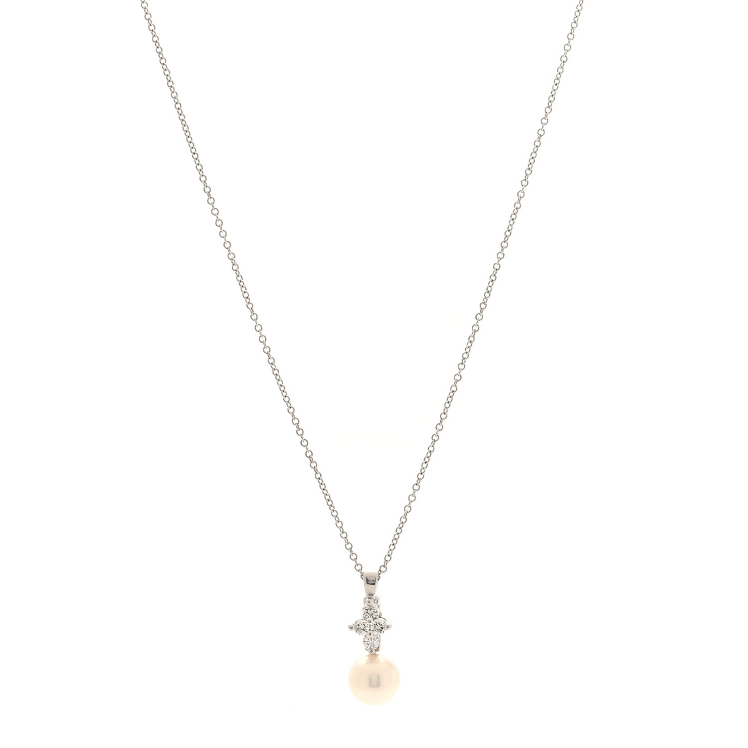 Tiffany Platinum Cultured Pearl Diamond Pendant Necklace 1 of 4