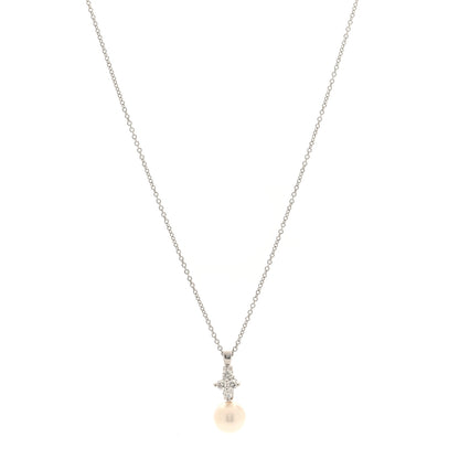 Tiffany Platinum Cultured Pearl Diamond Pendant Necklace 1 of 4