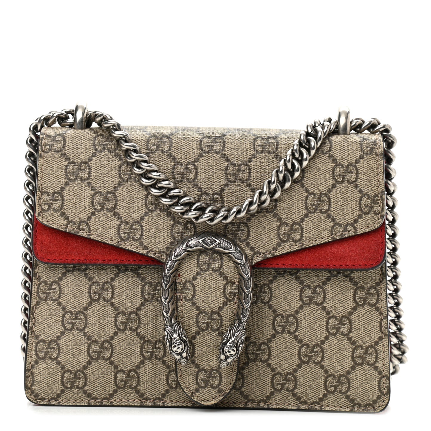 GG Supreme Monogram Suede Mini Dionysus Shoulder Bag Beige Ebony Vulcanic Red
