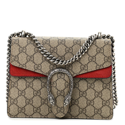 Gucci GG Supreme Monogram Suede Mini Dionysus Shoulder Bag Beige Ebony Vulcanic Red 1 of 11