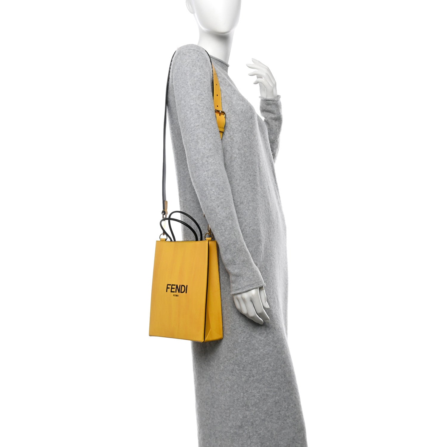 Fendi Vitello Fluffy Logo Small Pack Shopper Tote Yellow Box Black 2 of 11