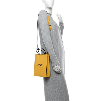 Fendi Vitello Fluffy Logo Small Pack Shopper Tote Yellow Box Black 2 of 11