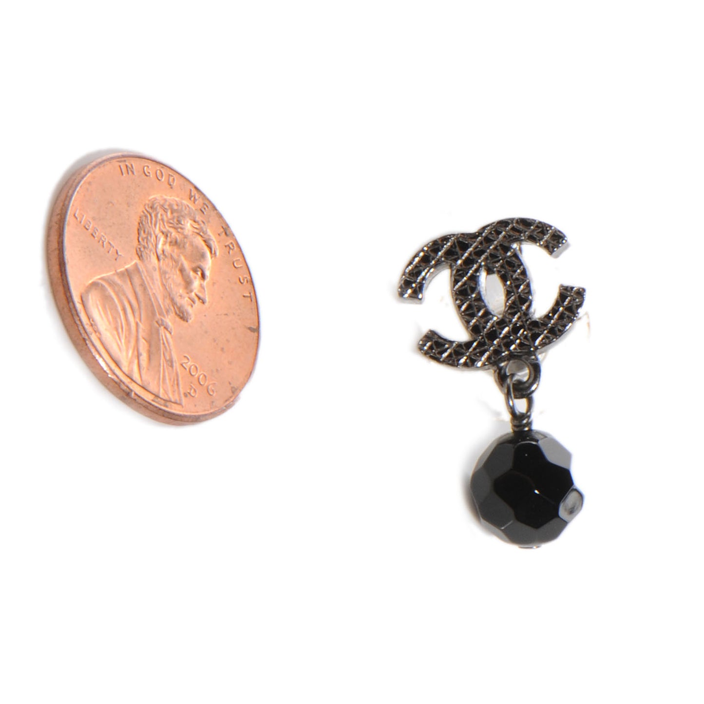 Beaded CC Dangle Earrings Black