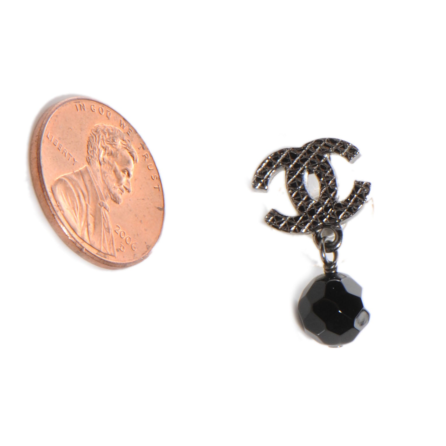 Chanel Beaded CC Dangle Earrings Black 2 of 4