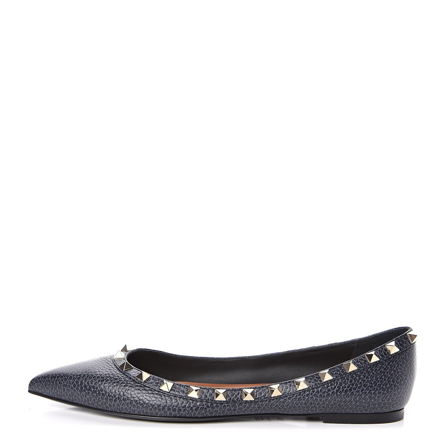 Pebbled Calfskin Rockstud Ballerina Flats 39.5 Deep Denim