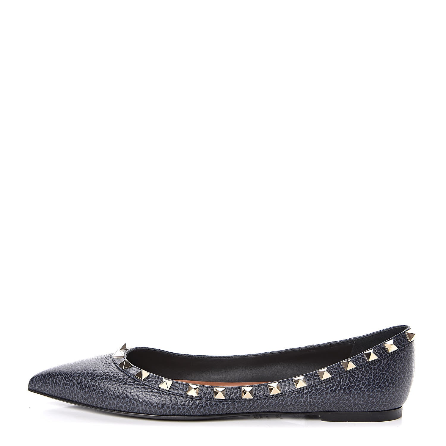 Valentino Garavani Pebbled Calfskin Rockstud Ballerina Flats 39.5 Deep Denim 1 of 10