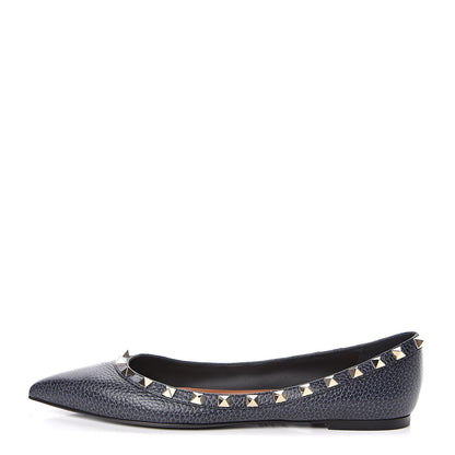 Valentino Garavani Pebbled Calfskin Rockstud Ballerina Flats 39.5 Deep Denim 1 of 10