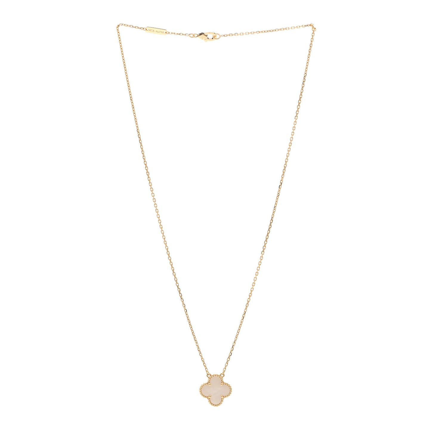 18K Yellow Gold Mother of Pearl Vintage Alhambra Pendant Necklace