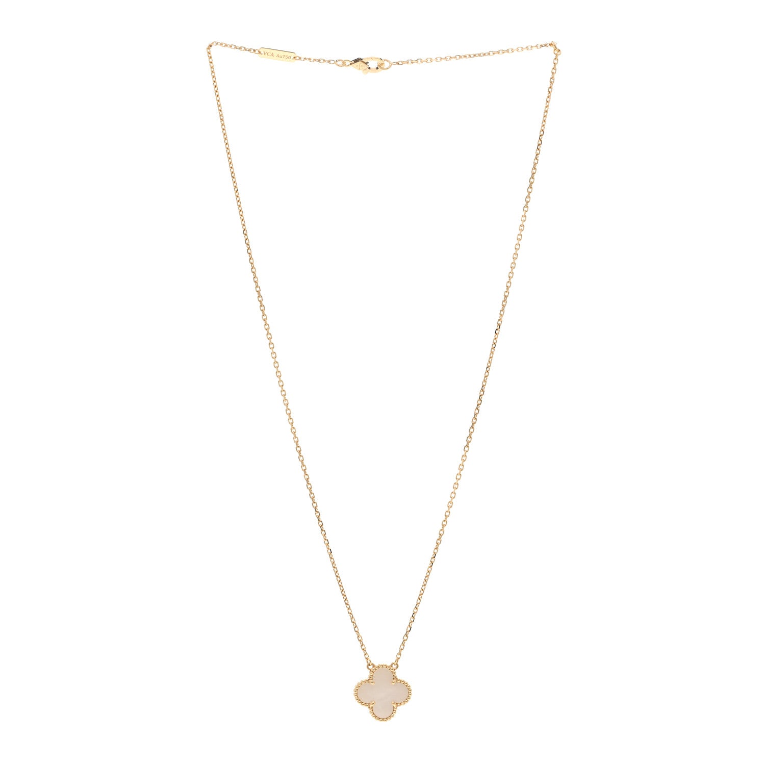 Van Cleef & Arpels 18K Yellow Gold Mother of Pearl Vintage Alhambra Pendant Necklace 3 of 6