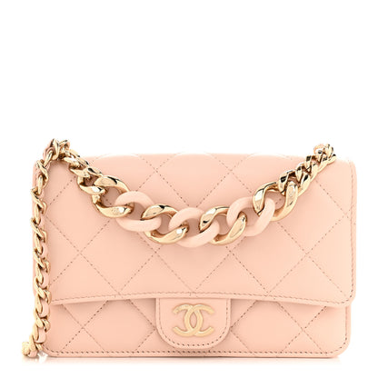 Chanel Lambskin Resin Bi-Color Quilted Wallet On Chain WOC Light Beige 1 of 13