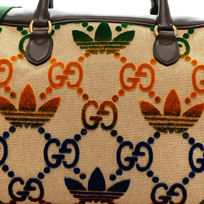 Gucci X ADIDAS Canvas Textured Dollar Calfskin Web GG Monogram Trefoil Large Bowling Bag Beige Brown Multicolor 7 of 9