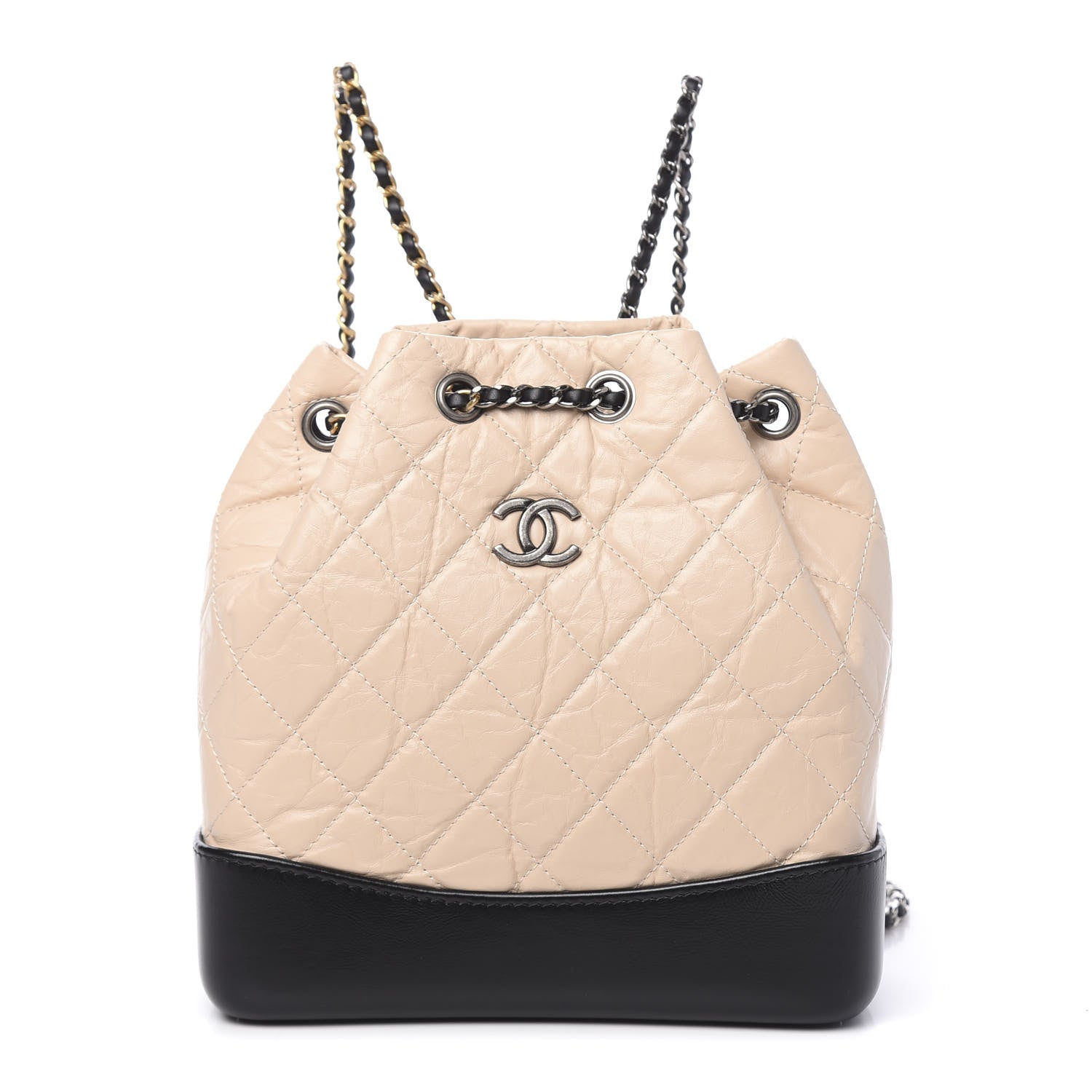Chanel Aged Calfskin Quilted Small Gabrielle Backpack Beige Black 1 of 10