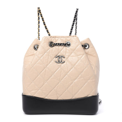 Chanel Aged Calfskin Quilted Small Gabrielle Backpack Beige Black 1 of 10