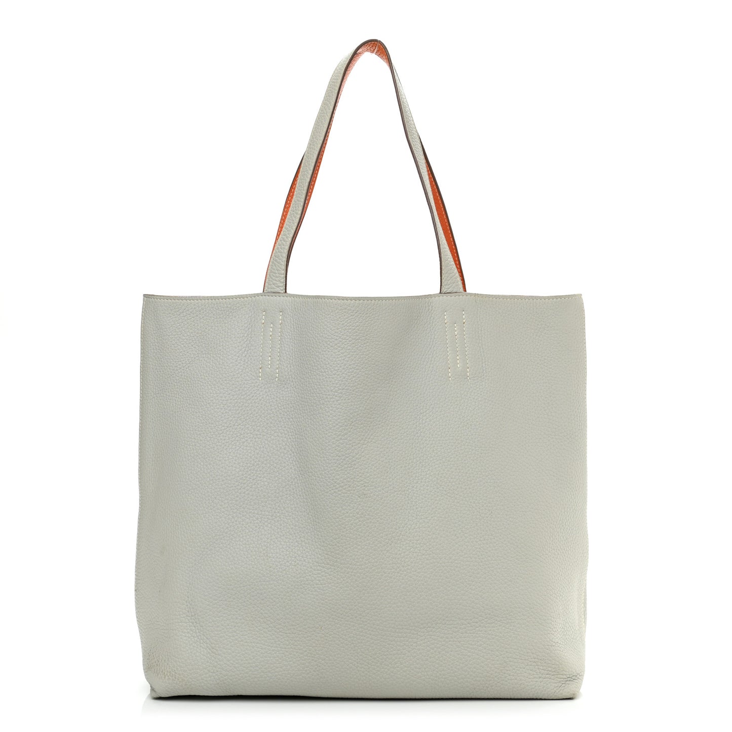 Taurillon Clemence Double Sens 36 Reversible Tote Gris Perle Orange