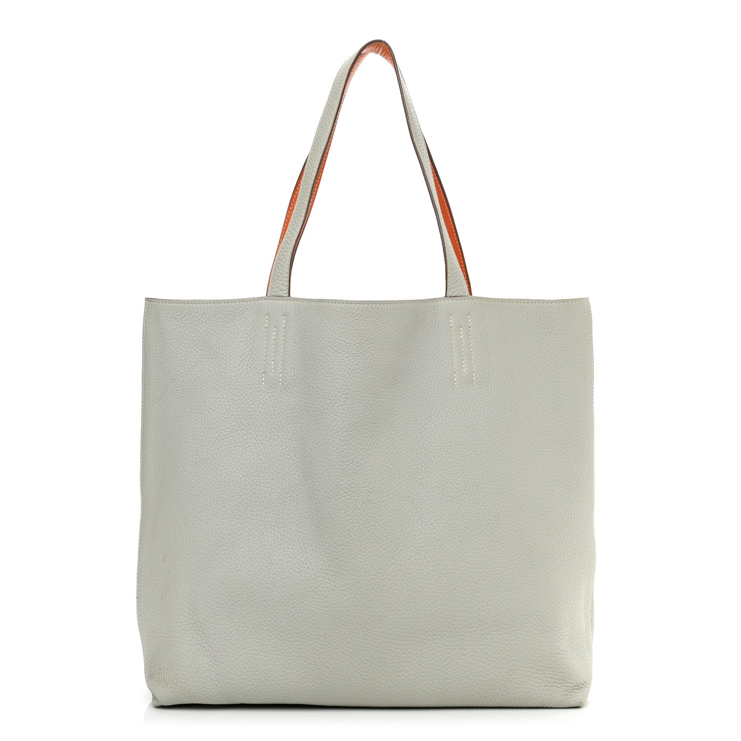Hermes Taurillon Clemence Double Sens 36 Reversible Tote Gris Perle Orange 3 of 15