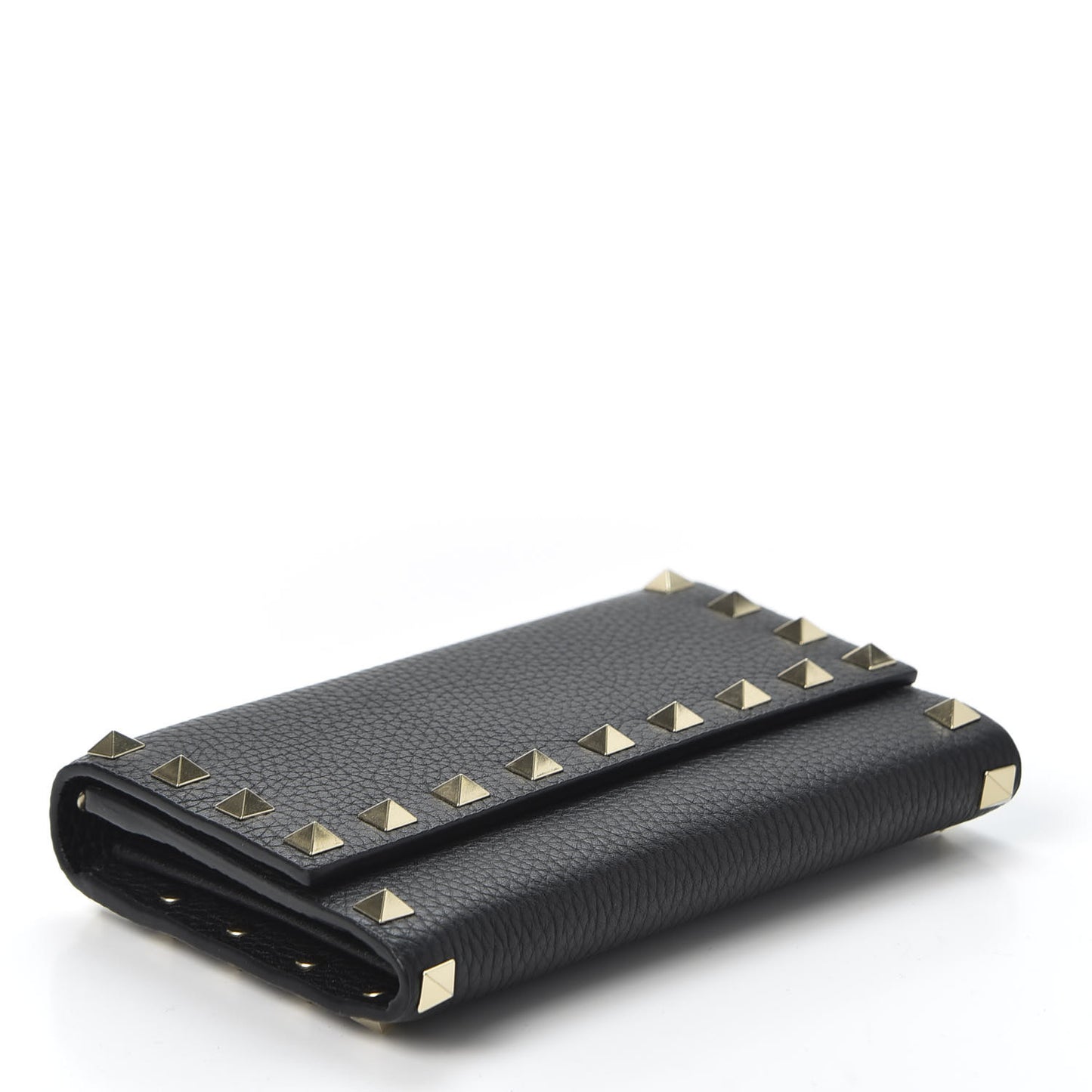 Pebbled Calfskin Rockstud Flap Wallet Black