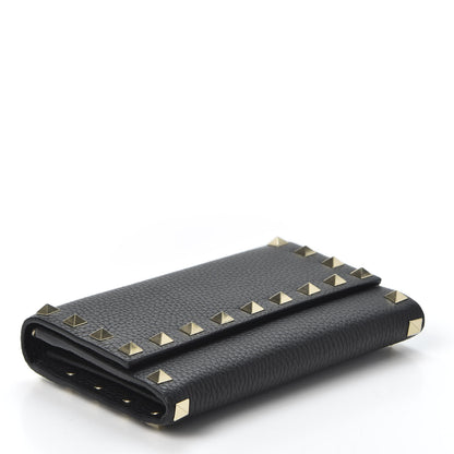 Valentino Garavani Pebbled Calfskin Rockstud Flap Wallet Black 3 of 10