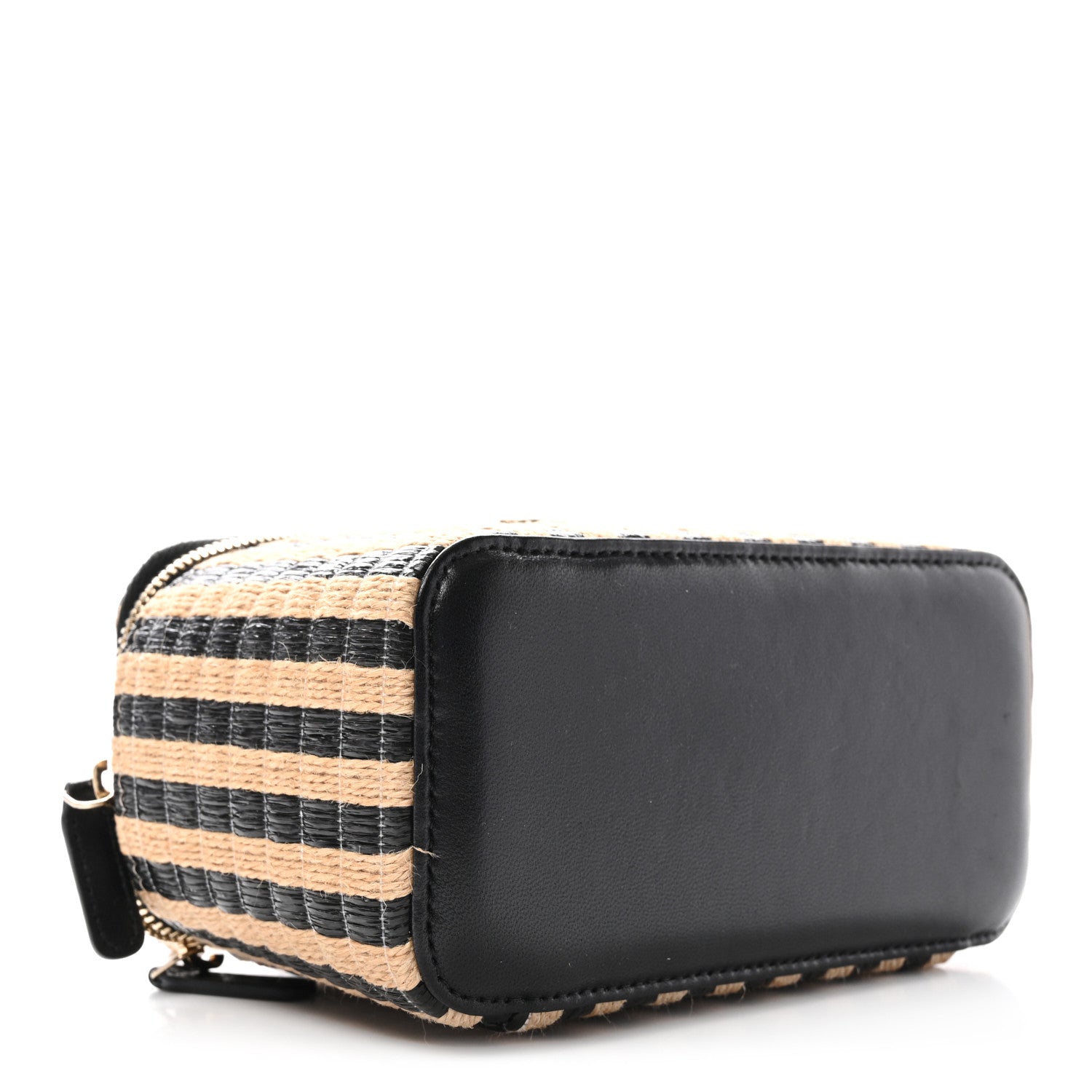 Chanel Raffia Jute Striped Small Vanity Case With Chain Black Beige 4 of 11