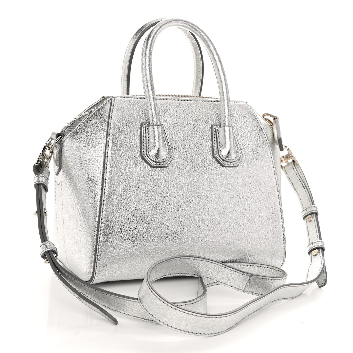 Metallic Sugar Goatskin Mini Antigona Silver