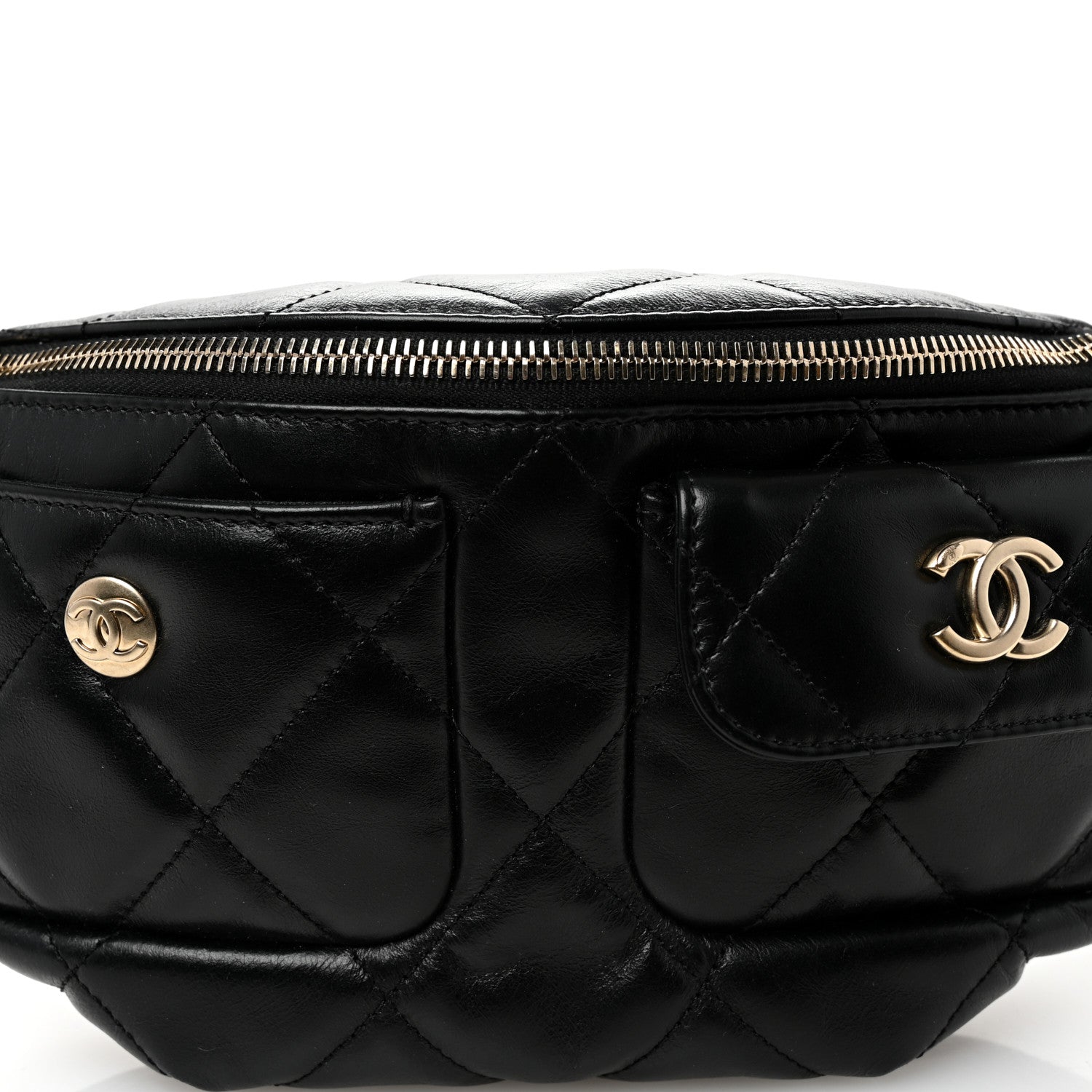 Chanel Shiny Aged Calfskin Quilted CC Pockets Jacket Waist Belt Bag Black 8 of 12