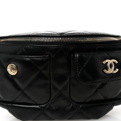 Chanel Shiny Aged Calfskin Quilted CC Pockets Jacket Waist Belt Bag Black 8 of 12
