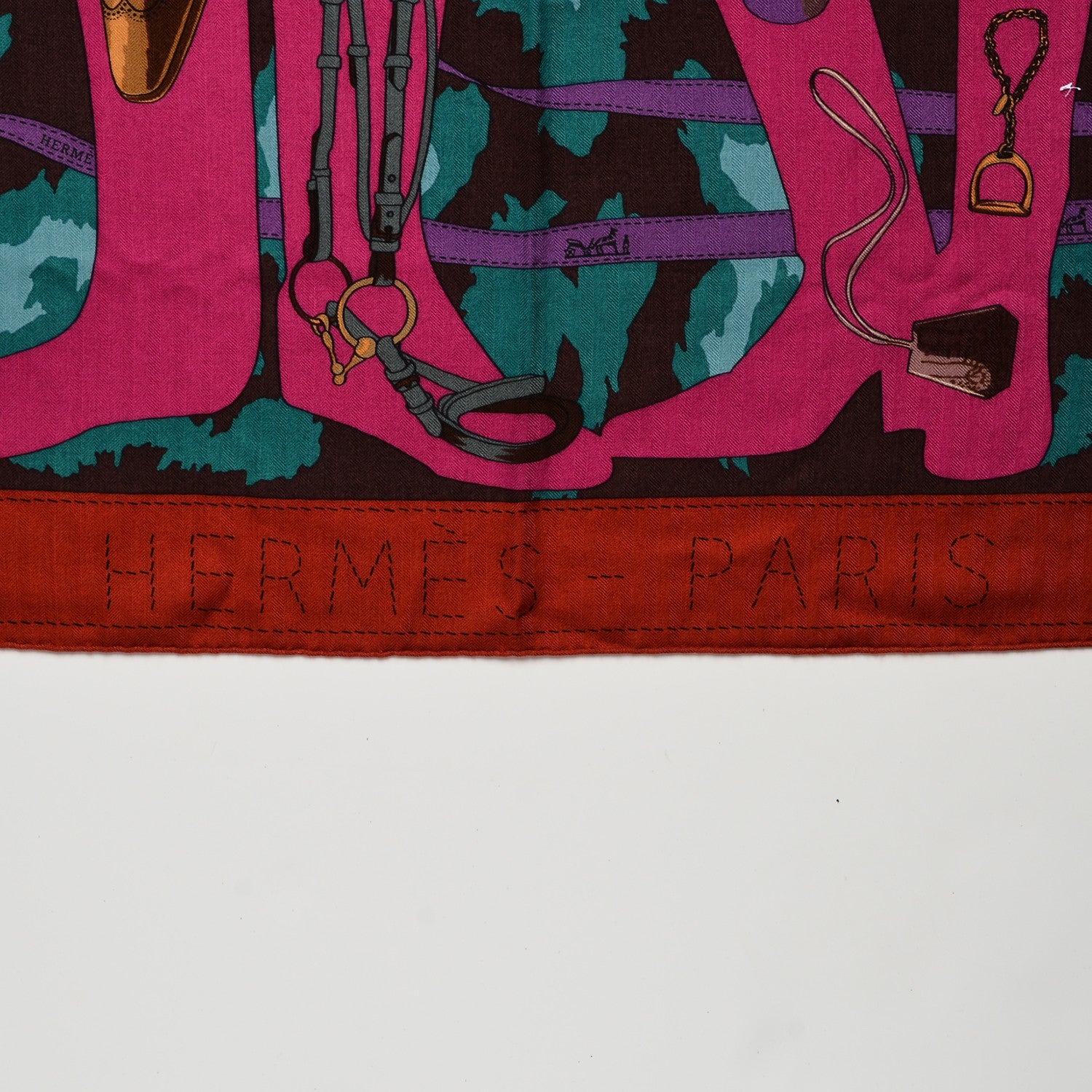 Hermes Cashmere Silk Monsieur Et Madame Shawl 140 Rouge H Fuchsia Canard 4 of 5