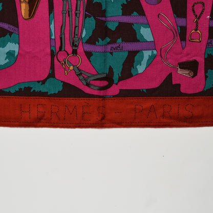 Hermes Cashmere Silk Monsieur Et Madame Shawl 140 Rouge H Fuchsia Canard 4 of 5