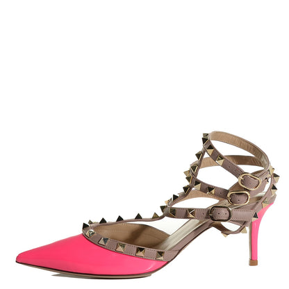Valentino Garavani Patent Rockstud Ankle Strap 65mm Pumps 38.5 Fuxia Fluo Poudre 1 of 7