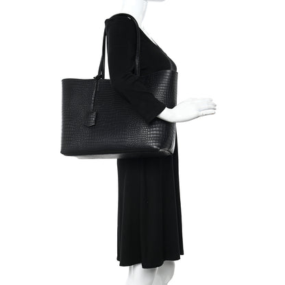Jimmy Choo Calfskin Crocodile Embossed Nine2Five East West Tote Black 2 of 15