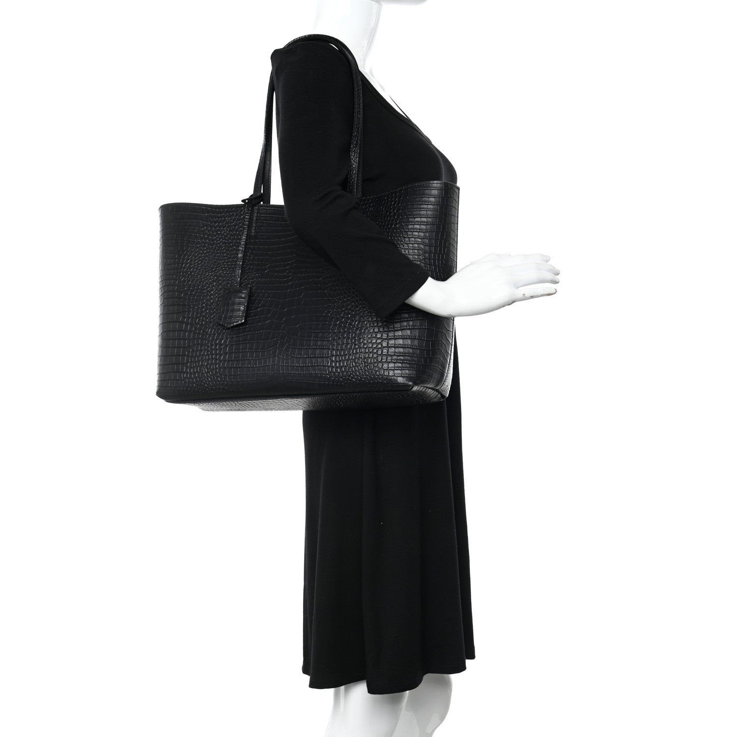 Jimmy Choo Calfskin Crocodile Embossed Nine2Five East West Tote Black 2 of 12