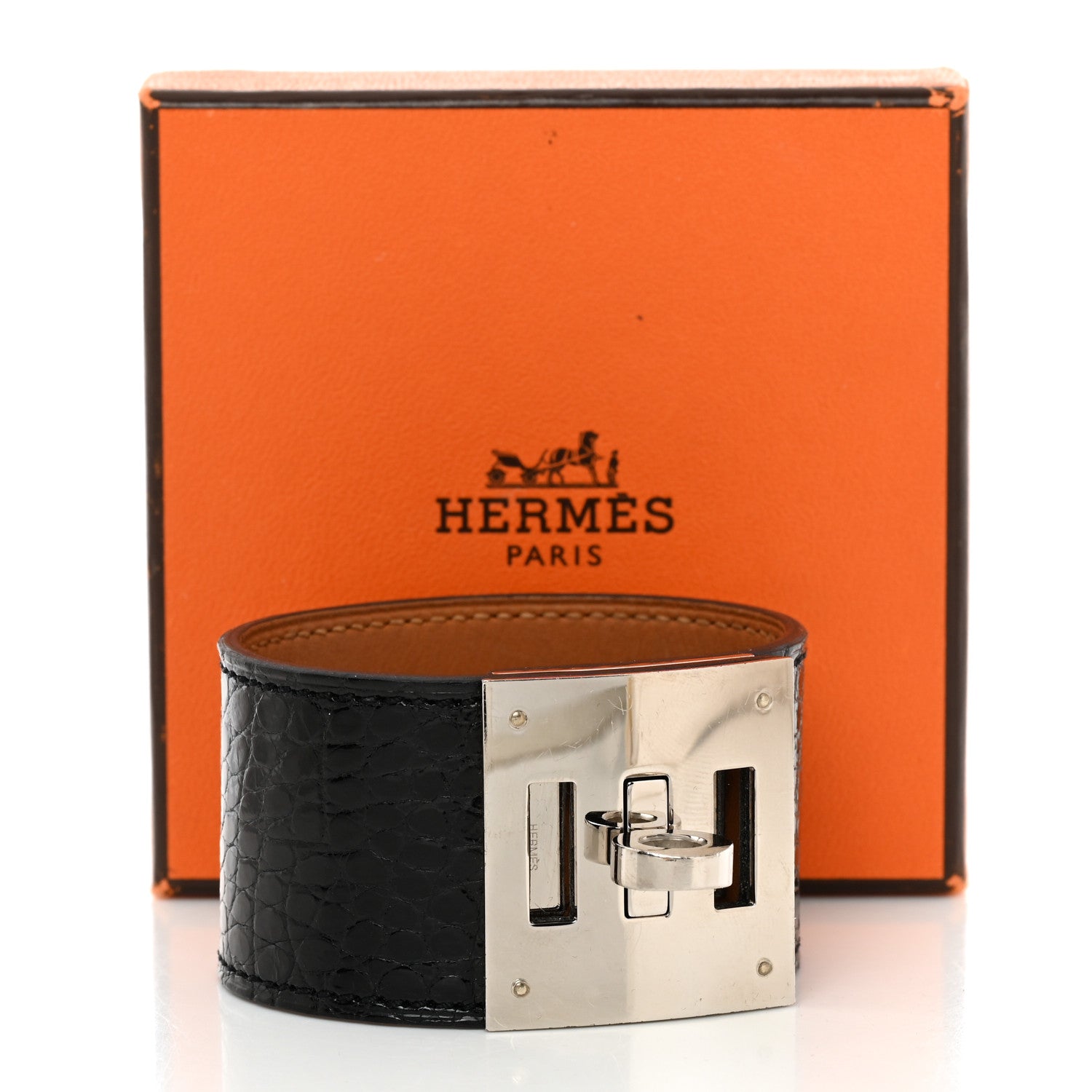 Hermes Shiny Alligator Kelly Dog Bracelet S Black 6 of 6