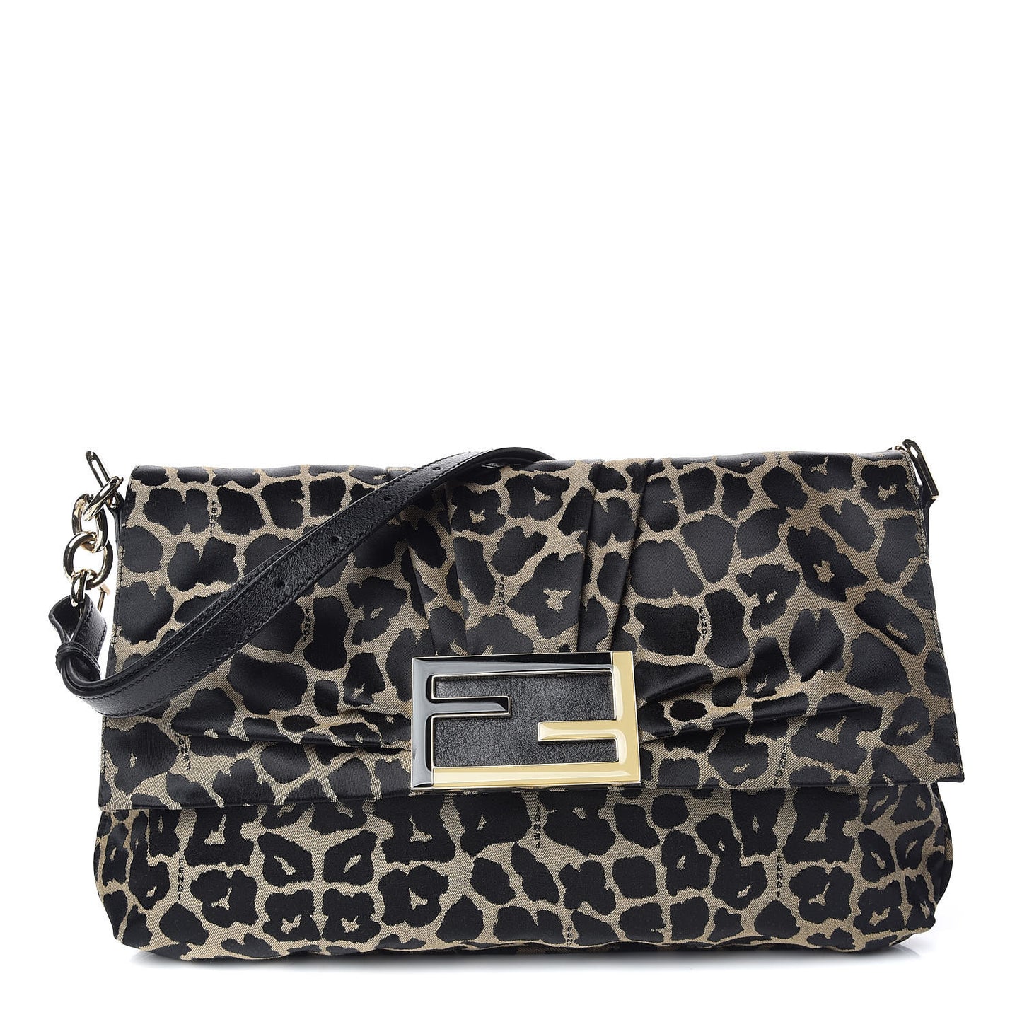 Jacquard Leopard Print Large Mia Shoulder Flap Taupe Black
