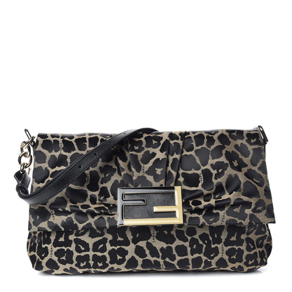 Fendi Jacquard Leopard Print Large Mia Shoulder Flap Taupe Black 1 of 10