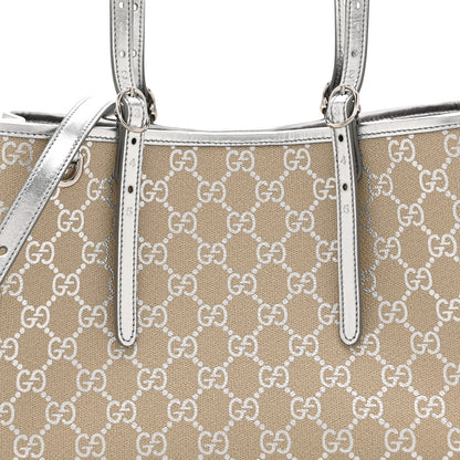 Gucci GG Supreme Monogram Emblem Medium Tote Bag  Beige Silver 8 of 10
