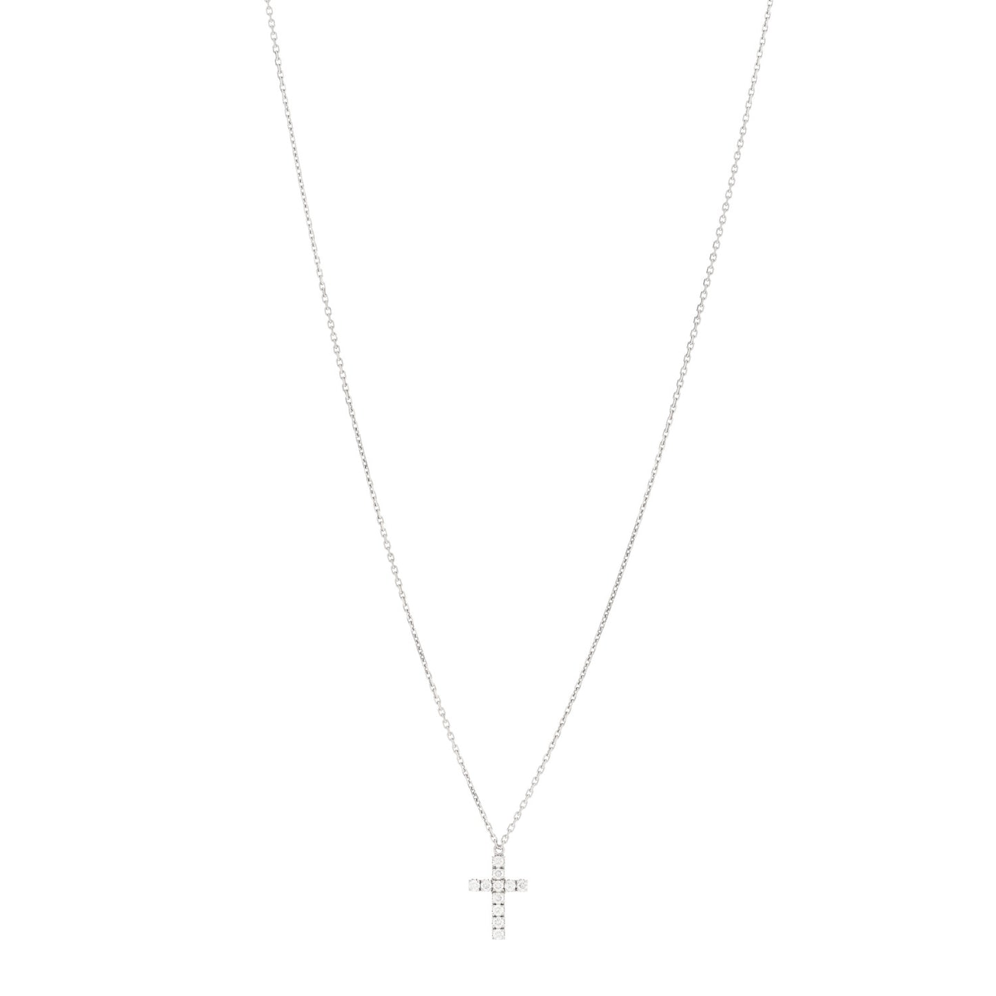 18K White Gold Diamond Symbols Cross Pendant Necklace