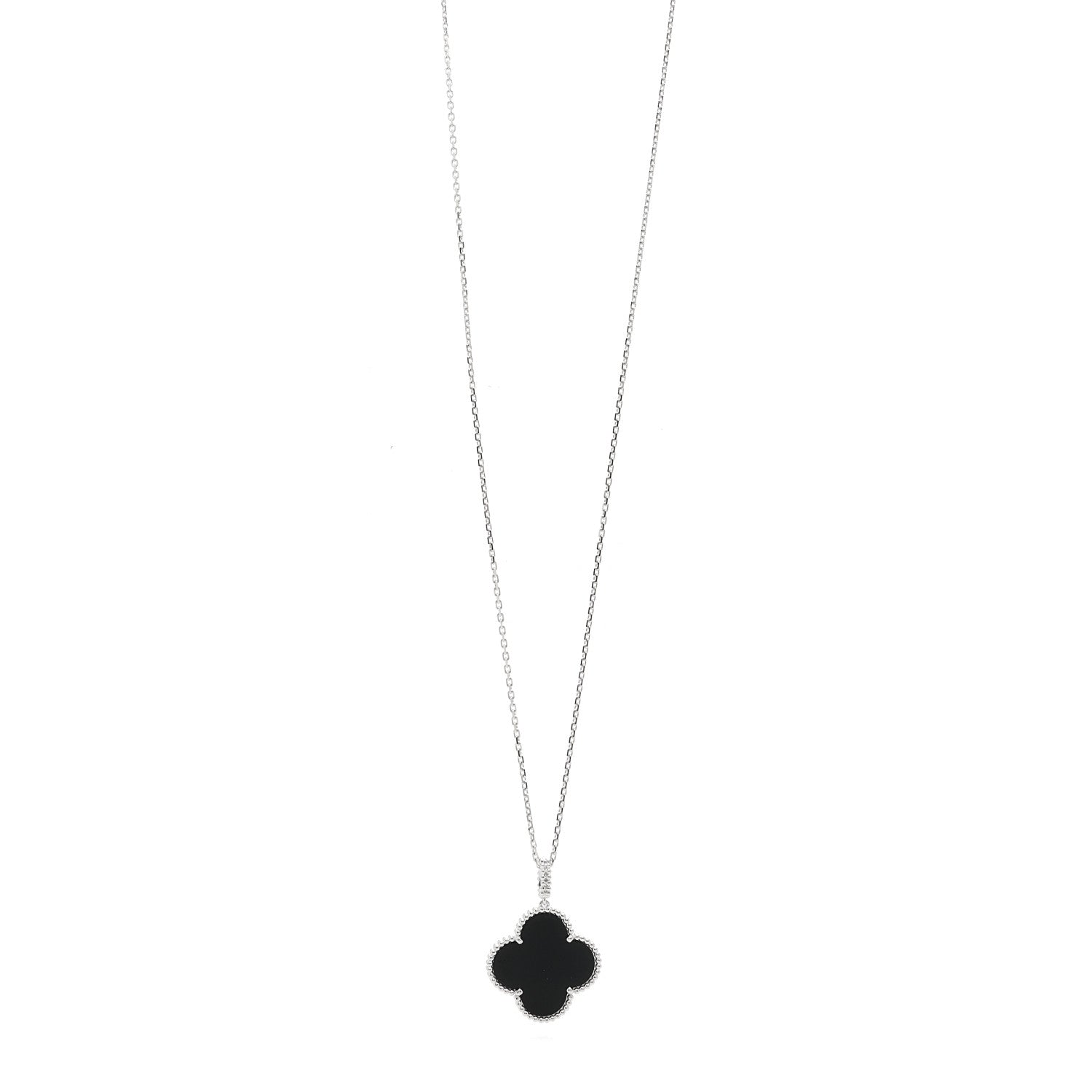 Van Cleef & Arpels 18K White Gold Black Onyx Magic Alhambra Pendant Necklace 1 of 6