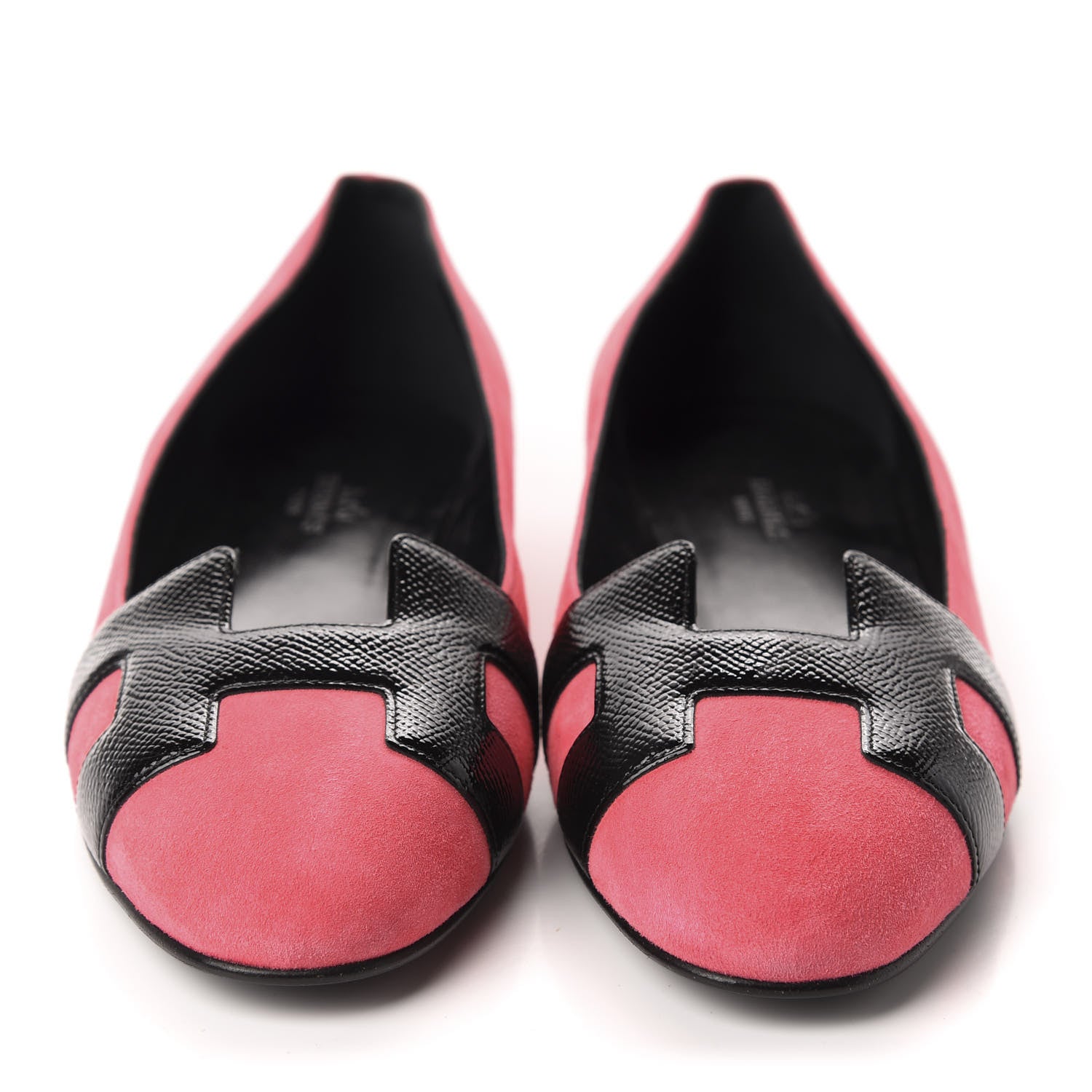 Hermes Velvet Goatskin Patent Epsom Nice Ballerina Flats 38 Fuchsia Black 2 of 8