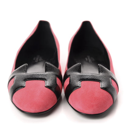 Hermes Velvet Goatskin Patent Epsom Nice Ballerina Flats 38 Fuchsia Black 2 of 8
