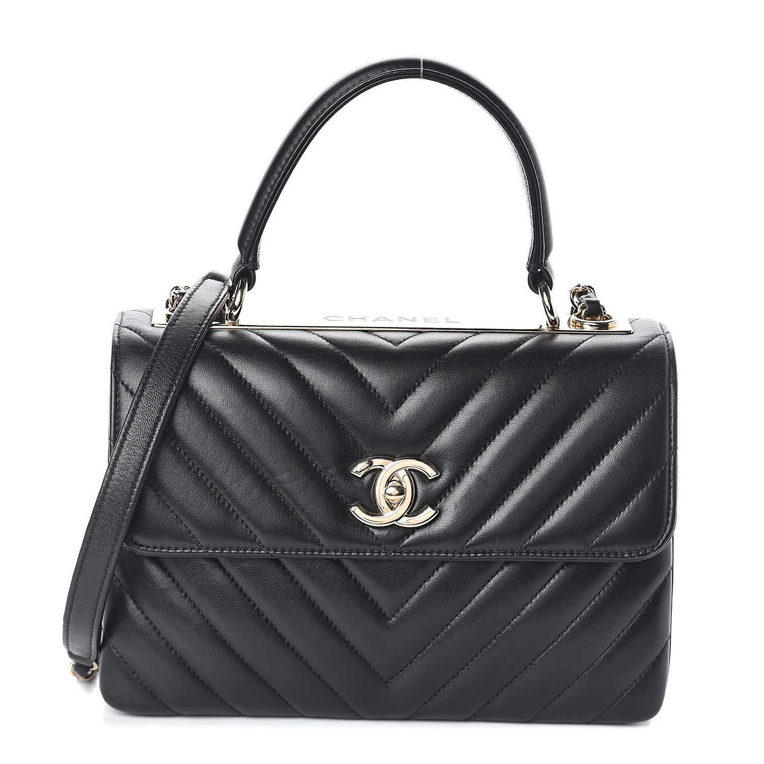 Chanel Lambskin Chevron Quilted Small Trendy CC Dual Handle Flap Bag Black 1 of 9