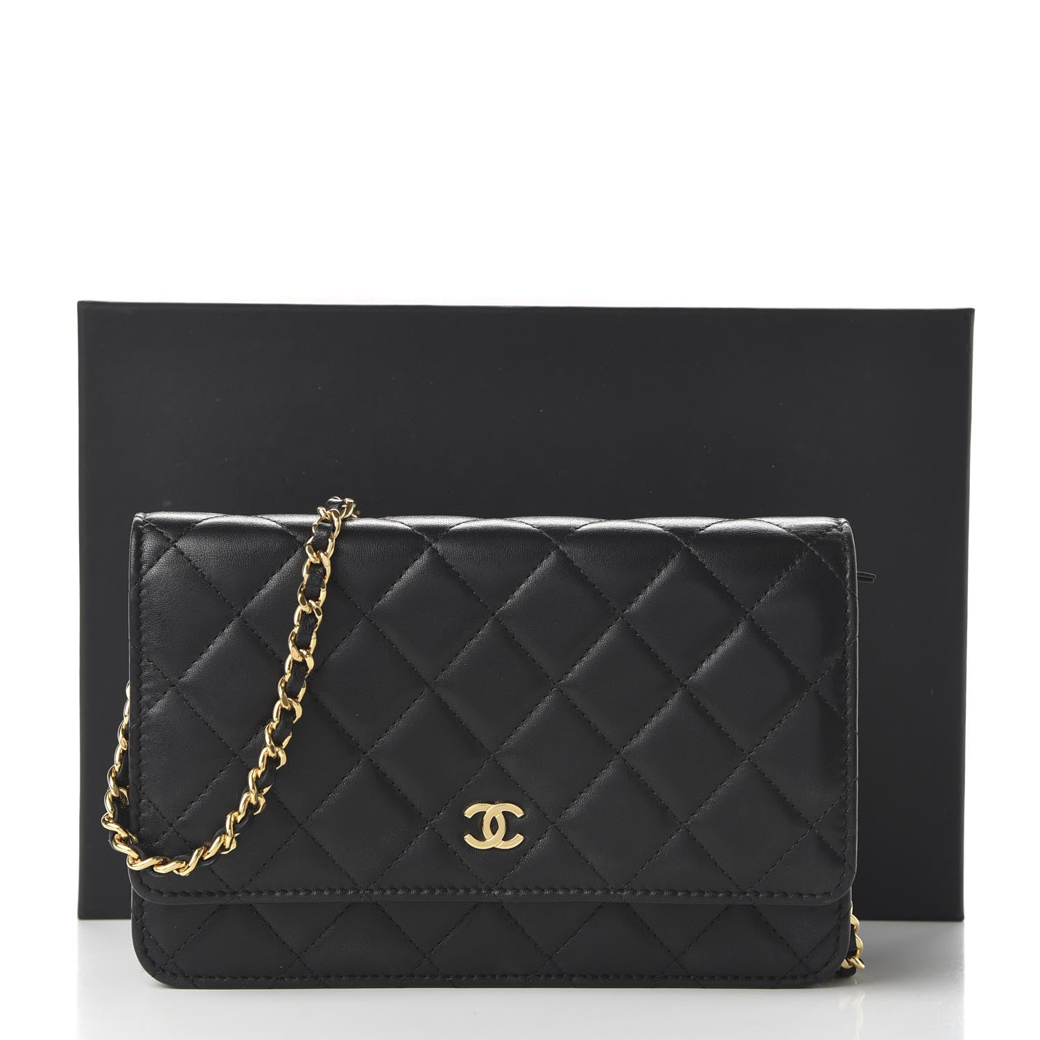 Chanel Lambskin Quilted Wallet On Chain WOC Black 12 of 12