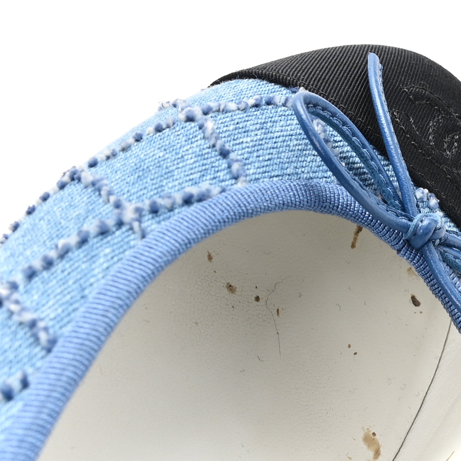 Chanel Denim Embroidered Grosgrain CC Cap Toe Ballerina Flats 37.5 Blue Black 10 of 10