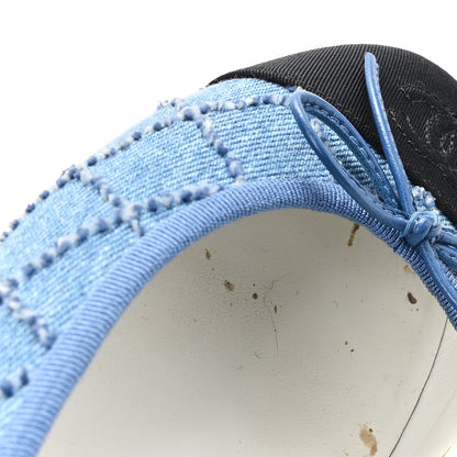Chanel Denim Embroidered Grosgrain CC Cap Toe Ballerina Flats 37.5 Blue Black 10 of 10