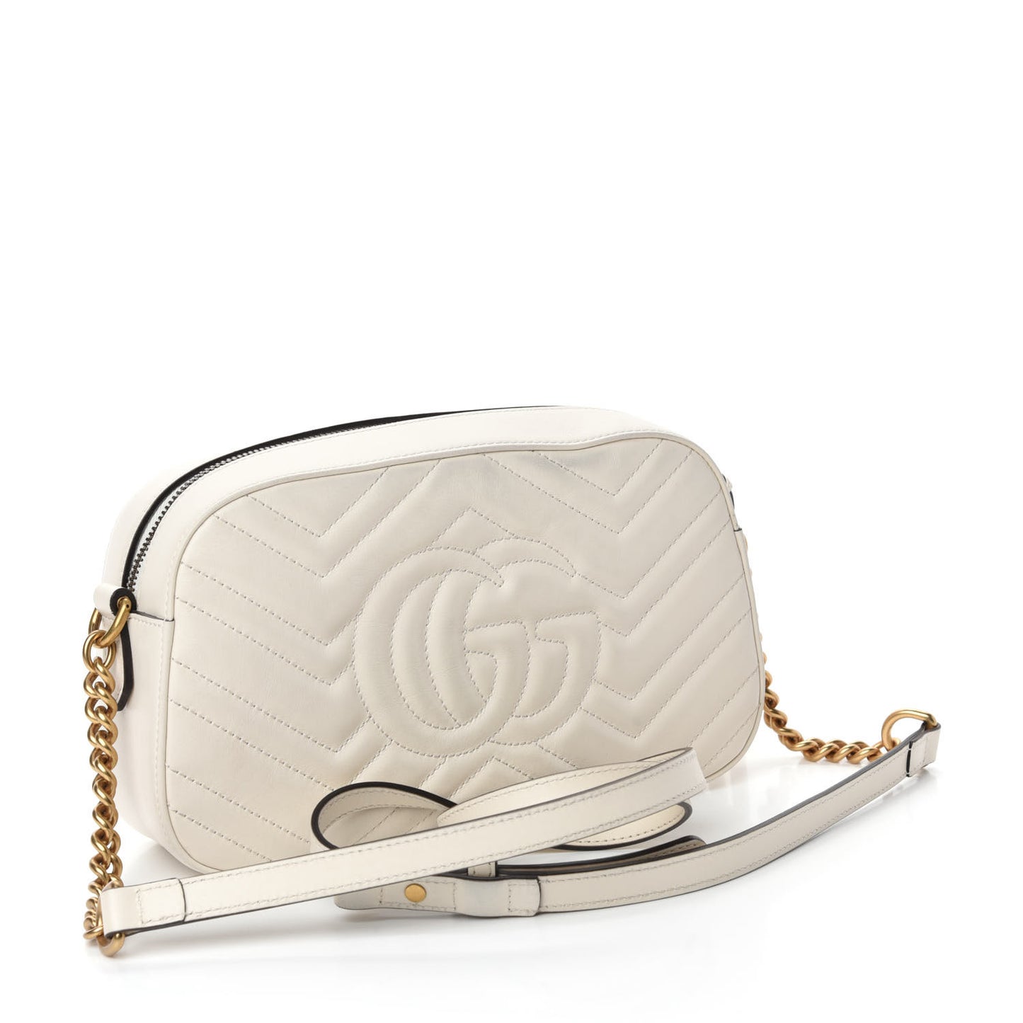 Calfskin Matelasse Animal Studs Small GG Marmont Chain Shoulder Bag White