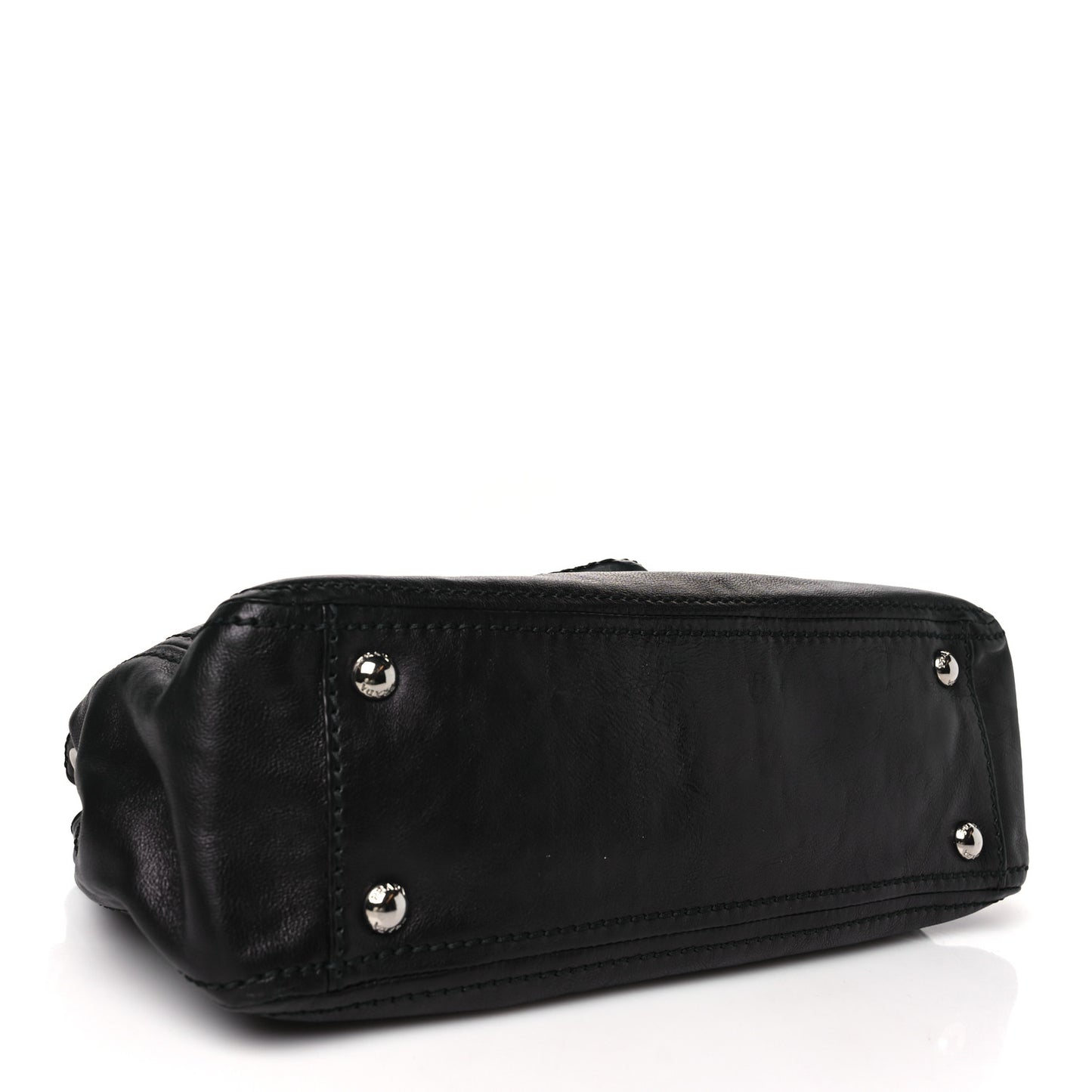 Glace Calf Pushlock Chain Shoulder Bag Black
