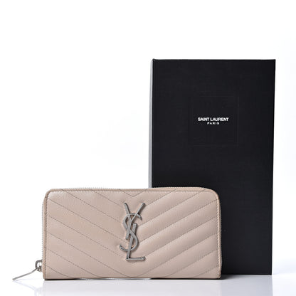 Saint Laurent Grain De Poudre Matelasse Chevron Monogram Zip Around Wallet Rose Poudre 8 of 8