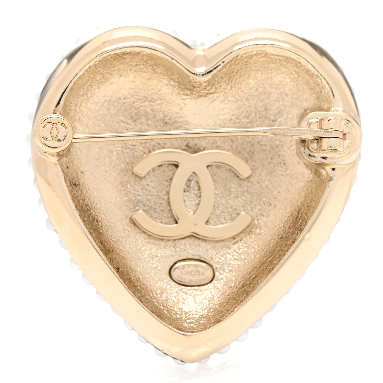 Chanel Crystal Pearl CC Heart Brooch Gold Black White 3 of 5
