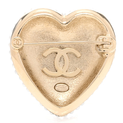 Chanel Crystal Pearl CC Heart Brooch Gold Black White 3 of 5